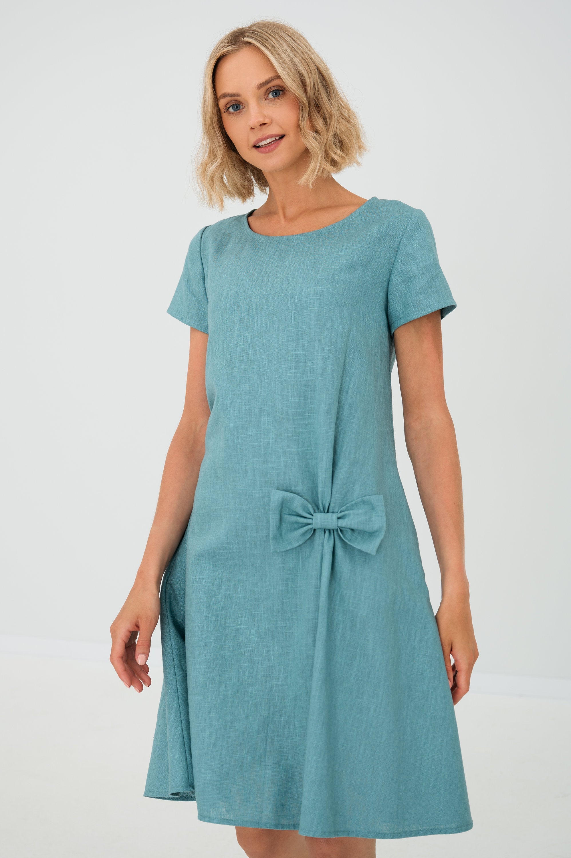 SUMMER KISS — Linen Swing Dress with a Bow