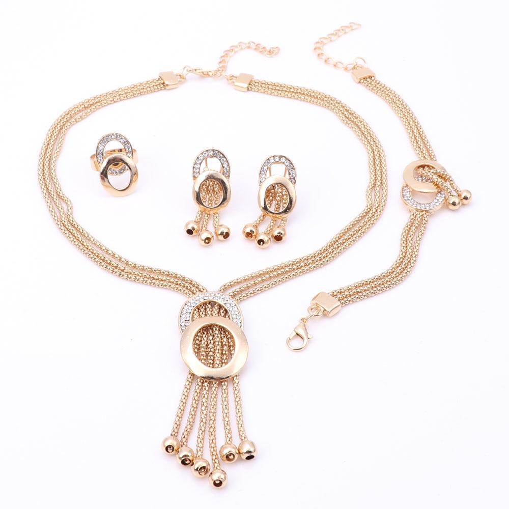 Conjuntos de Brincos Colar Pulseira e Anel Cristal Africano